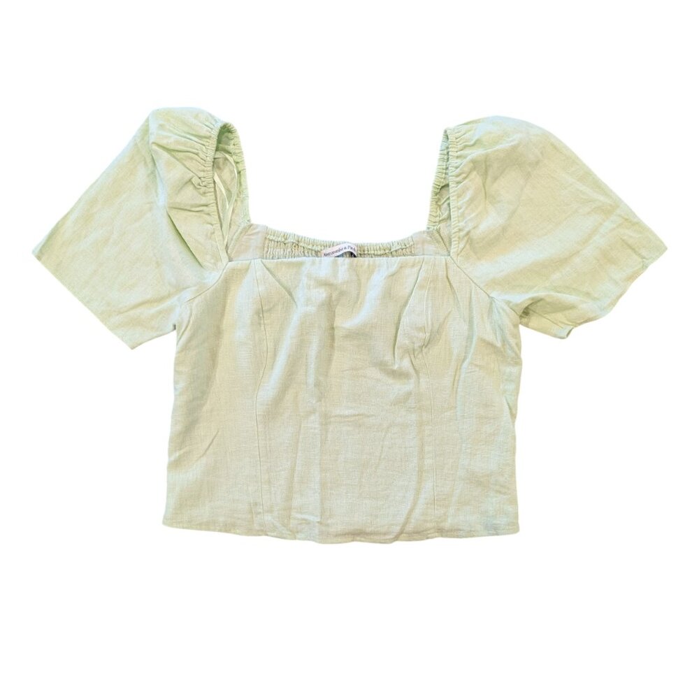 ABERCROMBIE & FITCH Nwt Linen Blend Crop Top L Spring Green Pastel Light Green